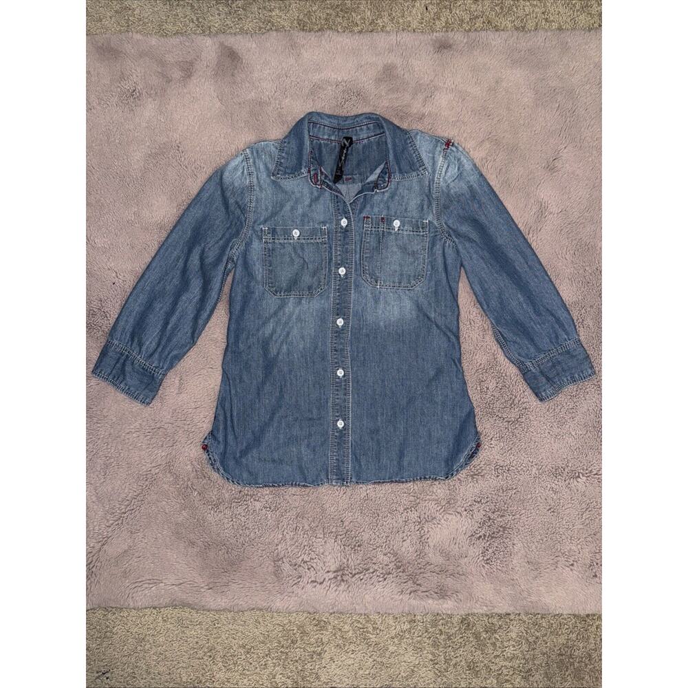 Seven 7 Shirt Womens Chambray Denim Jean LS Size S 
Light Blue Wash 100% Cotton